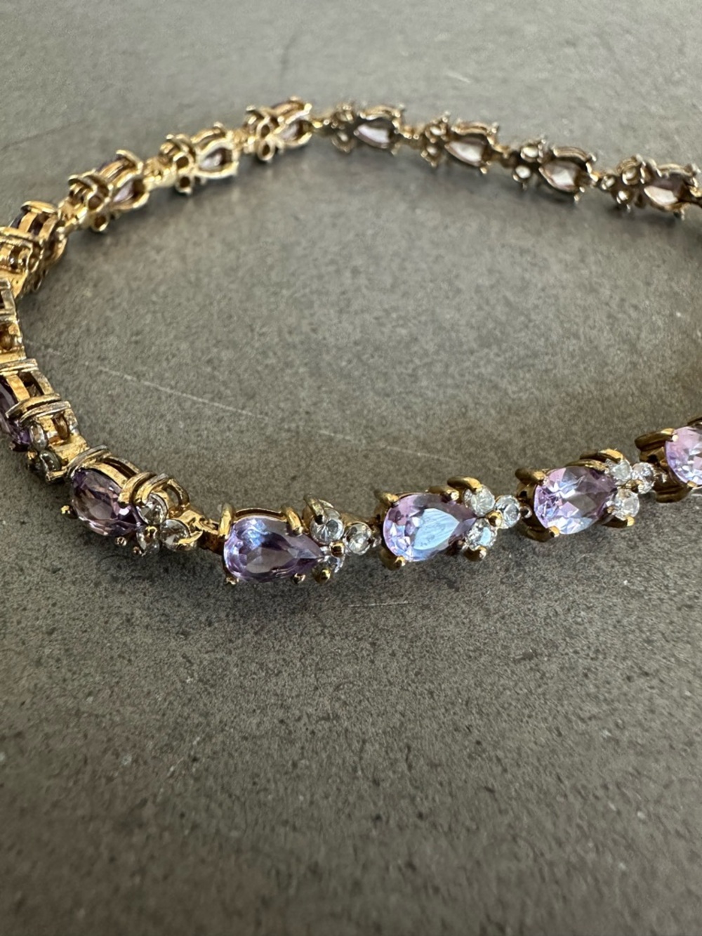 Vintage Gold-Plated over Sterling Silver Amethyst Teardrop Tennis Bracelet